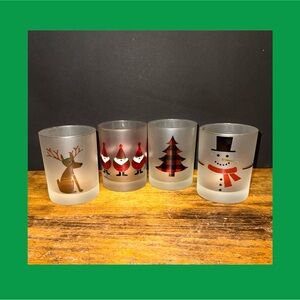 4 Culver Frosted Christmas Varied Plaid Lowball Rocks 4-1/8" Glass Tumblers